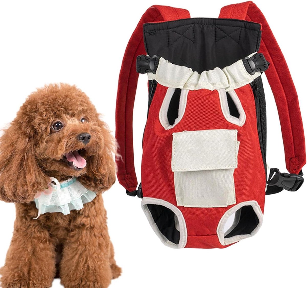 Dieren Rugzak - Reistas Huisdier - Veilig Vervoer - Verstelbare Banden - 39.4 cm Lengte - Rood Wit
