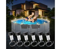 Set van 10 solar zwembadlampen, LED-lampen, warm wit licht, Geschikt voor zwembaden met een frame, tuinen en terrassen, IP44 water- en stofbestendig, draadloze verbinding, eenvoudige installatie.