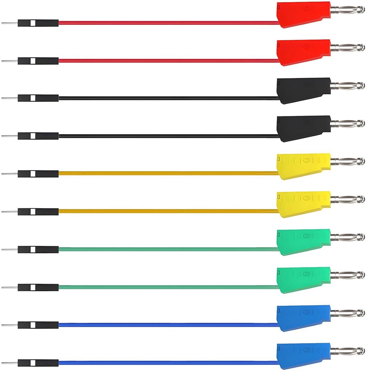 Meetleidingen Set - Testkabels Krokodillenklem - Elektrisch Testen - Stapelbare Banaanstekkers - 10 Stuks - 5 Kleuren