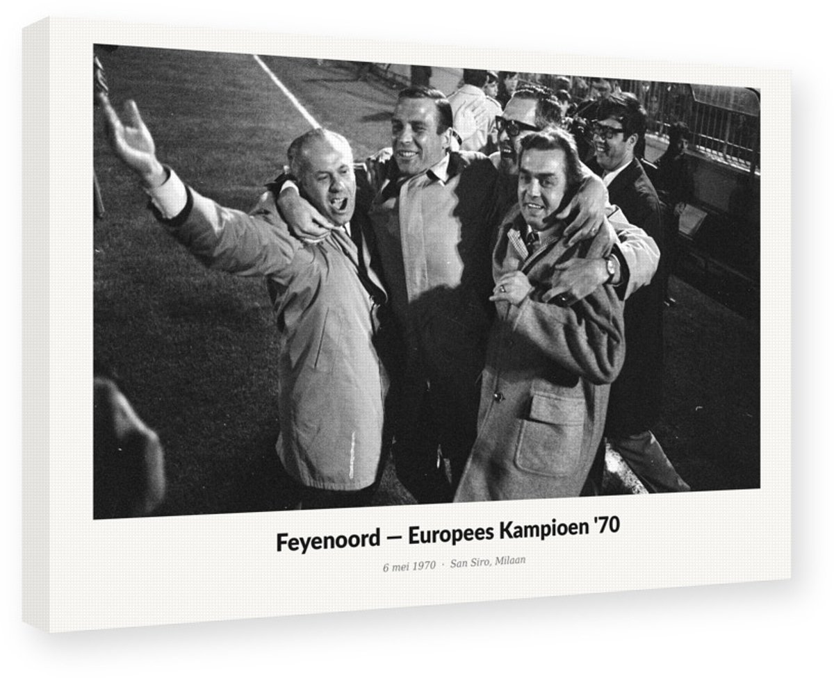 Feyenoord Europacup 1970 Schilderij - 30x20 cm - Canvas op Frame Wanddecoratie - Celtic Glasgow Finale - Voetbal Kunstdruk