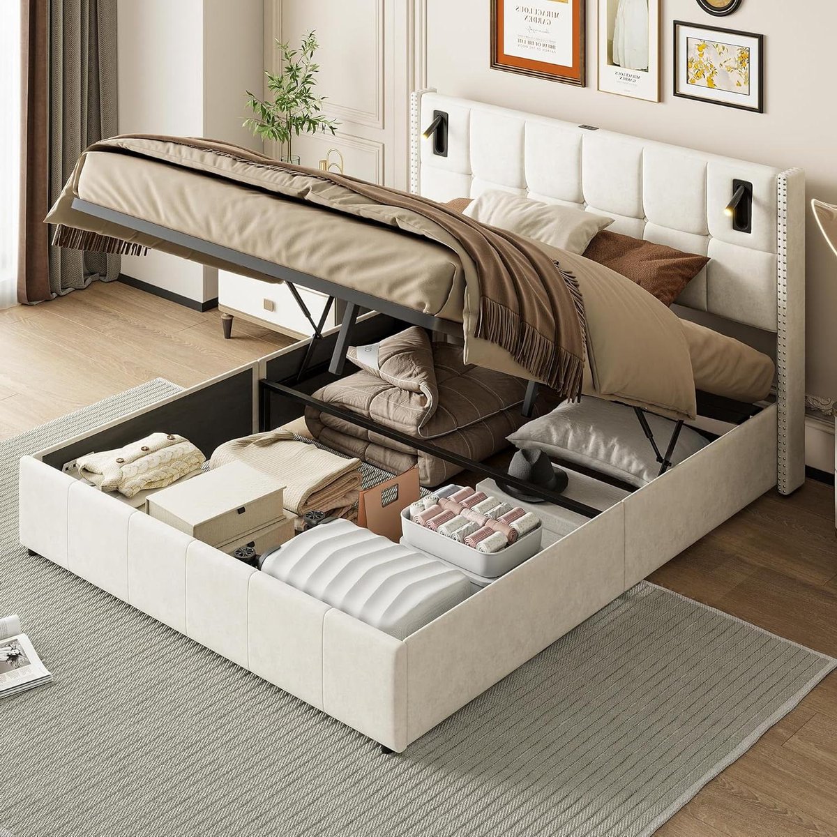 Tweepersoonsbed met Opbergruimte - Bed met Hydrauliek - Slaapkamer Organisatie - Geïntegre