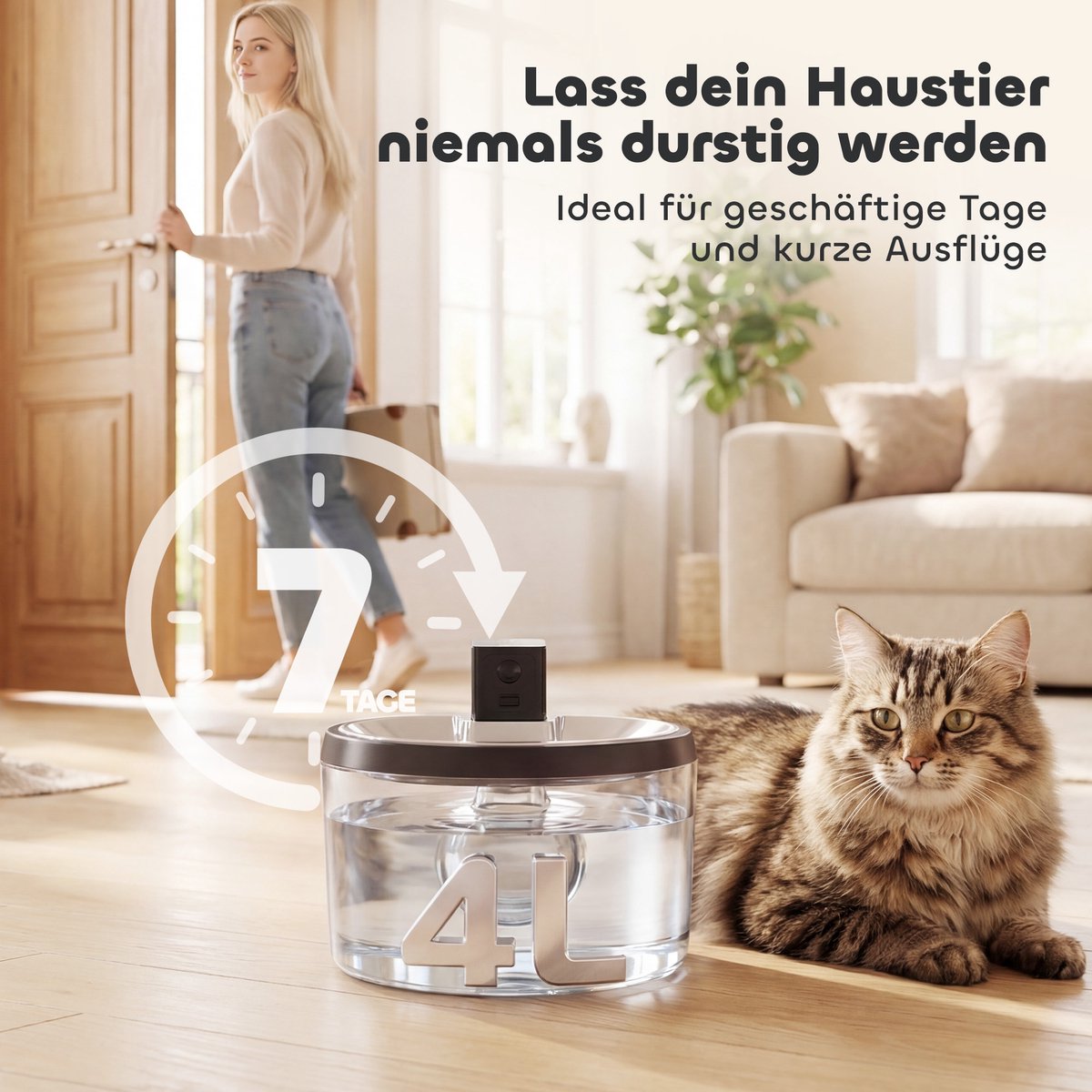4 l draadloze roestvrijstalen kattenwaterfontein met bewegingssensor, 6 filters, dubbel filtersysteem, led, zilver thumbnail 7