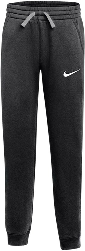 Donkere Nike trainingsbroek met elastische tailleband en trekkoord. Wit Nike logo op de linker dij.