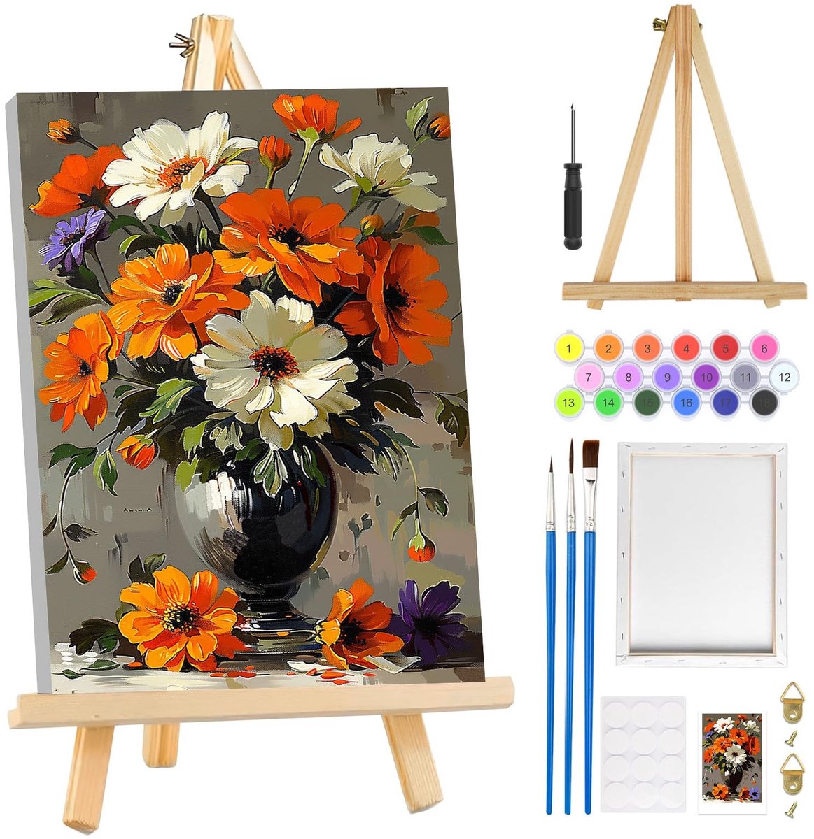 Dailygoods- Schilderen op Nummer - Ingelijste Verfset - Acrylverf Kit - Canvas 8 x 30,5 cm - Houten Ezel - Perfecte Wanddecoratie