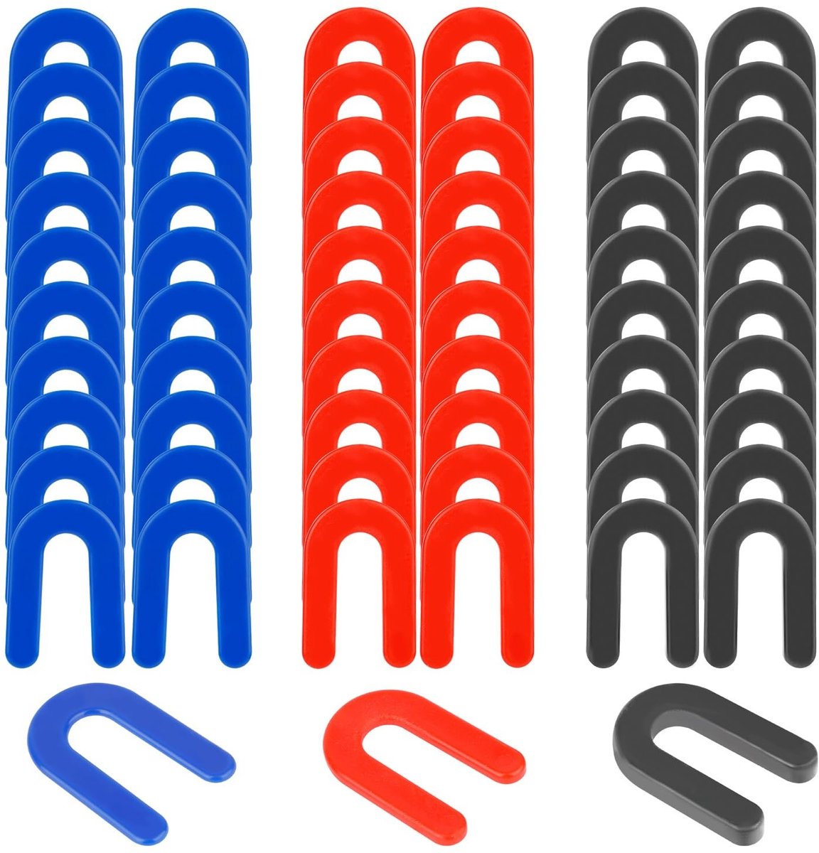 Dailygoods- Stelringen 60 Stuks - U-Vormige Afstandhouders - Auto Lift Shim - Kunststof - Nivelleringsshims - 4,9x3,3cm - Zwart/Rood/Blauw