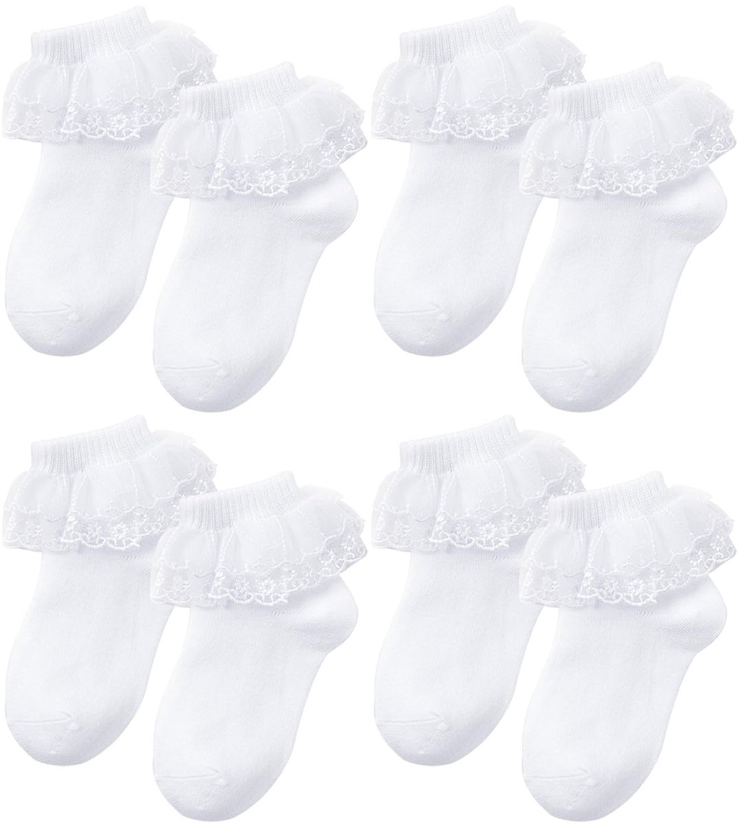 Dailygoods- Kanten Sokken - 4 Paar - Zacht Katoen - Geschikt voor Kinderen 4-8 Jaar - Goede Luchtdoorlatendheid - Comfortabel Draaggevoel - Balletsokken