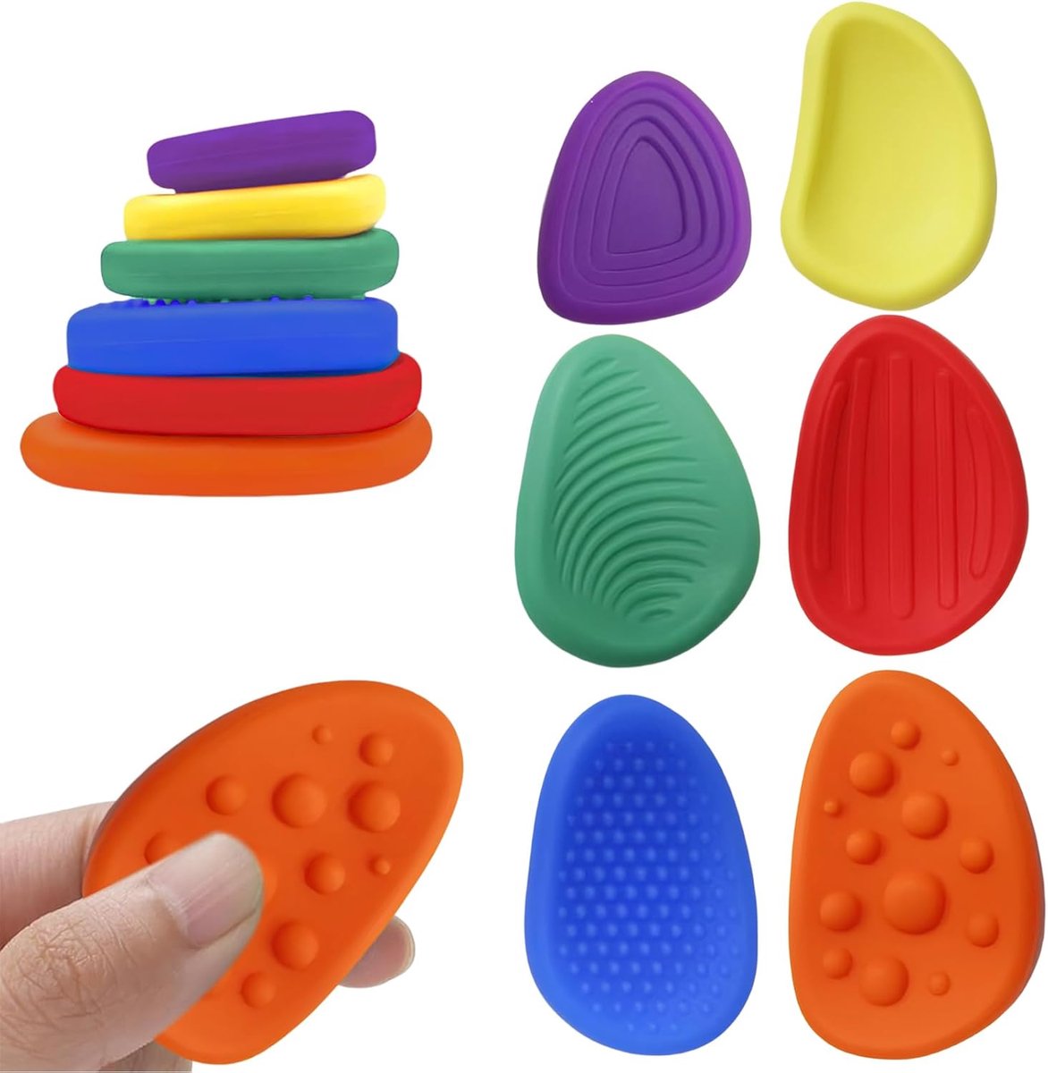 Daity 1 set - Fidget Toys Anti-Stress-Spiele, sensorische Spiele Autismus Sensory Silikon Kinder Worry Stones Textured Soft Stone 6 Stress Relief Toys, Soft Silicone To Calm Kids Relaxing Toy for Home And