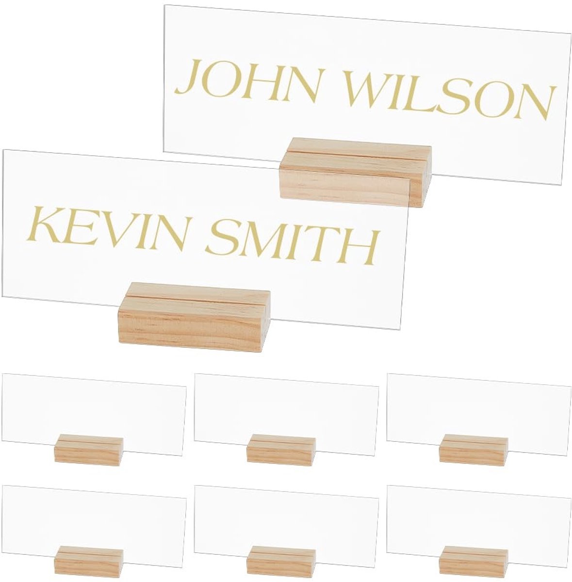 Dailygoods- Bureauplaquette Set 8 Stuks - Gepersonaliseerde Naamborden - Acrylplaat - Houten Basis - Bruiloft Tafelnummers - Kantoor/Woondecoratie - Naambord