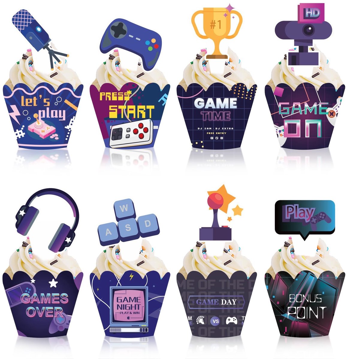 Dailygoods- Cupcake Toppers 48 Stuks - Taartdecoratie Videogame - Feestbenodigdheden - Verjaardag - Babyshower - Creatieve Ontwerpen - Taartdecoraties