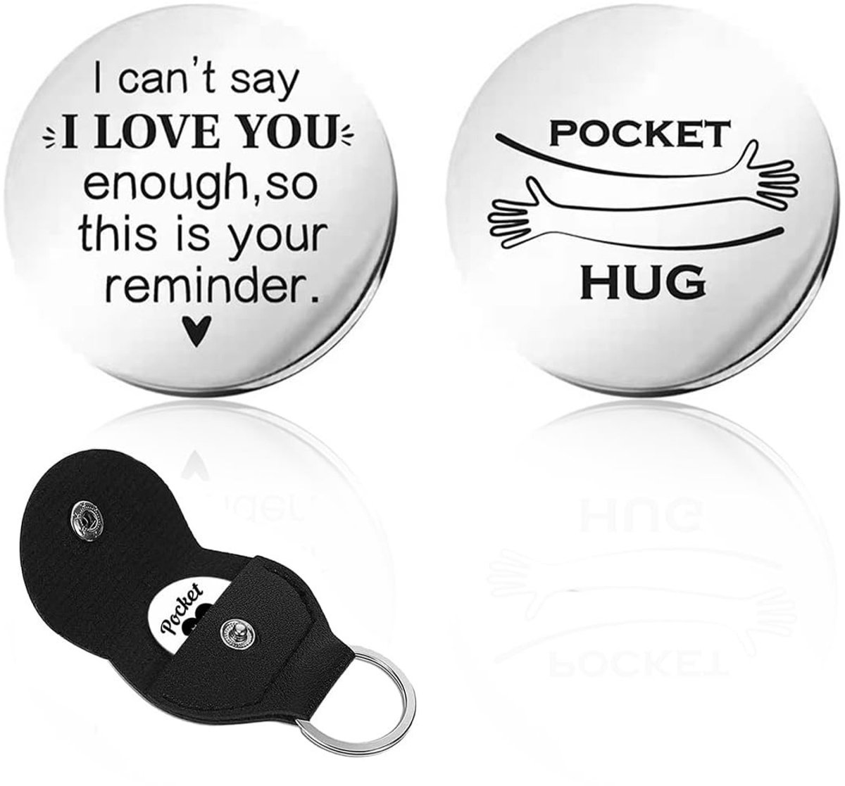 Dailygoods- Sleutelhanger Geluksbrenger - Zilveren Munt/Roestvrij Staal - Zwart Leren Etui - Cadeau voor Vriend/Vriendin - Valentijnsdag/Kerstcadeau - Positieve Betekenis