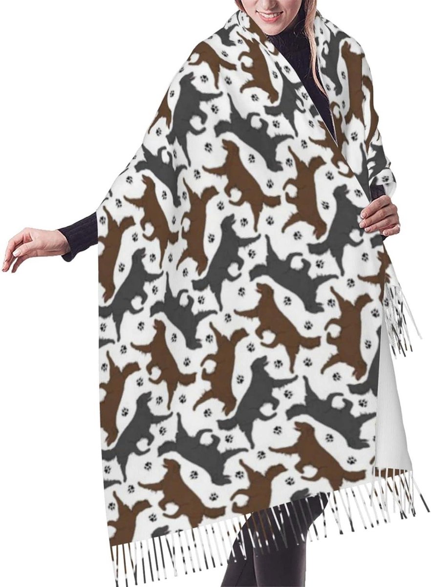 Hondenpoot Sjaal - Dames Sjaal - Warmte en Stijl - Met Franjes - 68 x 196 cm - Glad Haar