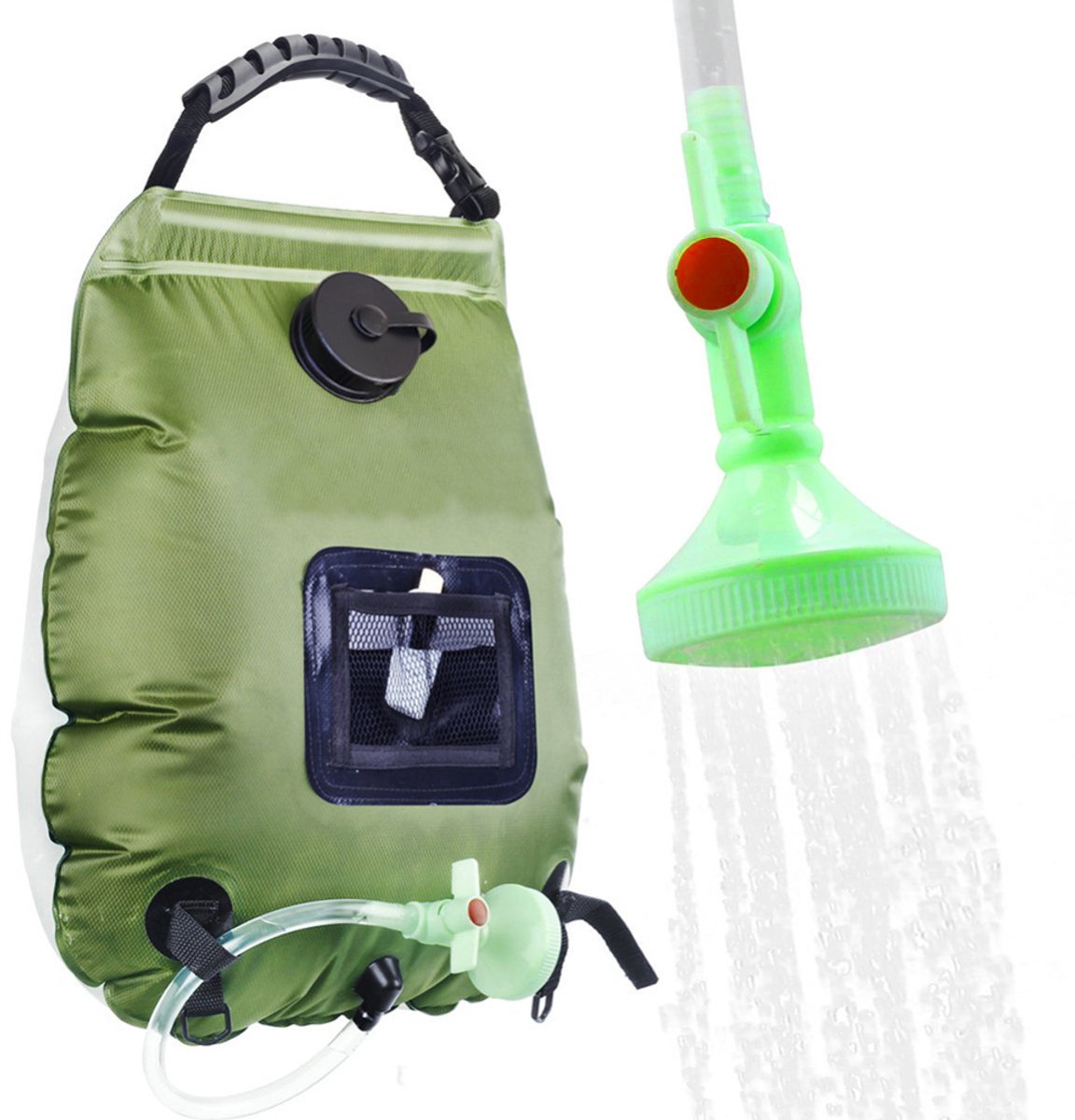 Buitendouche zonneenergie - Campingdouche - Tuindouche - Huitendouche camper - Douchezak voor kamperen en reizen - Buitendouche warm water outdoors - Legergroen - PVC - 20L