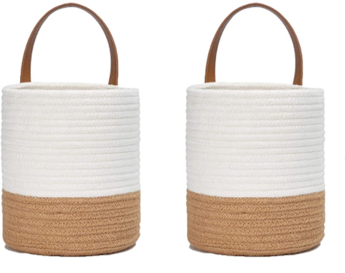 Dailygoods- Plantenmand Duurzaam - Woven Mand - Hangmand - Opbergmand - 2 Stuks - 18 x 16 cm - Crumb Geel