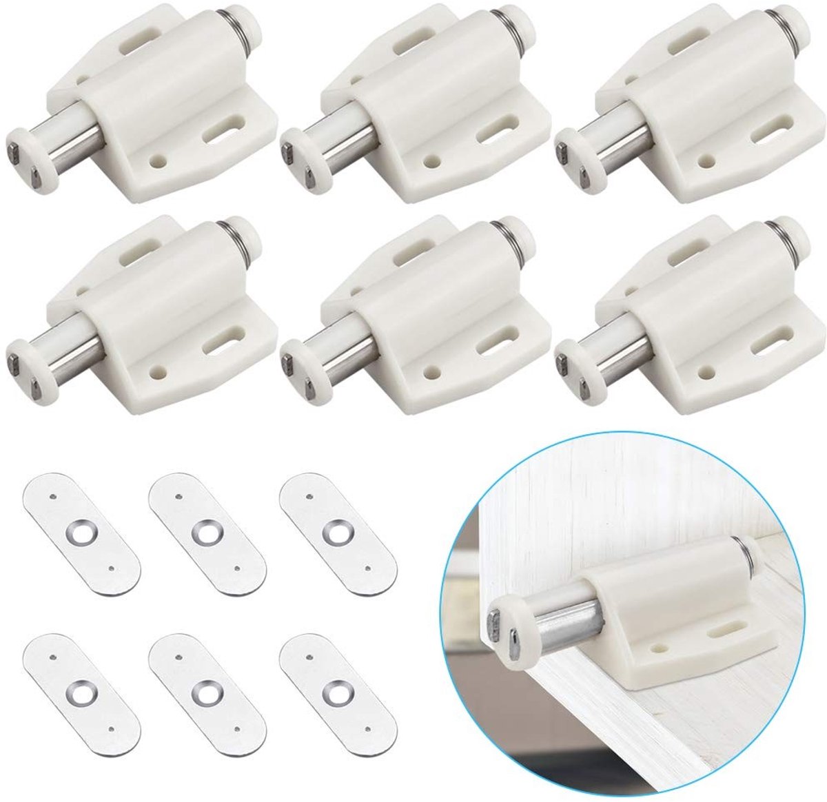 Dailygoods- Magneetsluiting 6 Stuks - Druk-om-te-openen - Veerbelast - Voor Deuren - Kastdeur/Lade - ABS-Kunststof/Roestvrij Staal - Deurslot