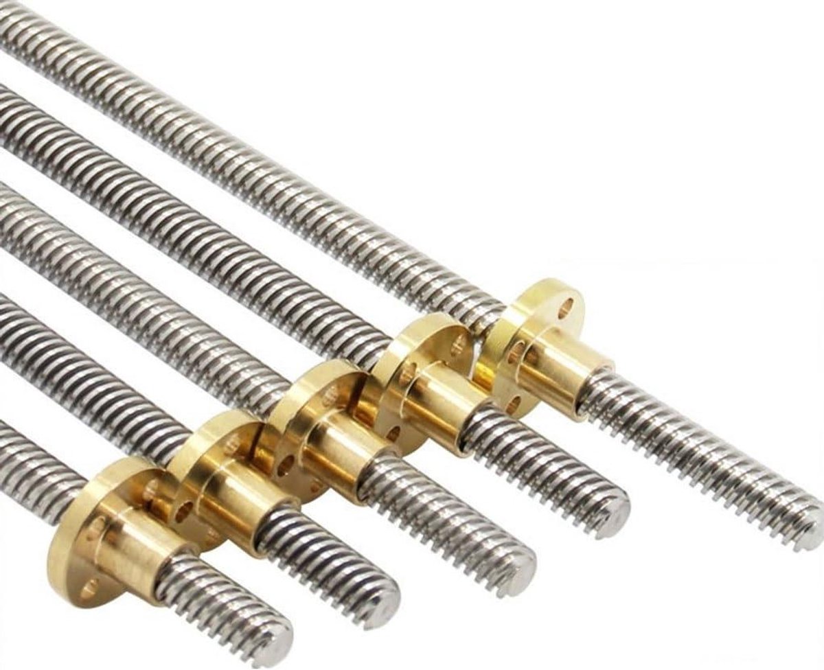 Leadscrew Moer - Trapeziumvormige Schroef - 3D Printer Onderdeel - Roestvrij Staal Koper - 8x2x8mm 900mm - Zilverkleurig