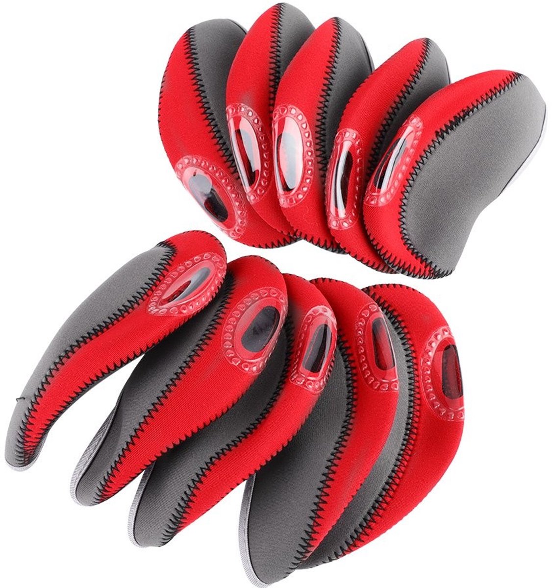 Dailygoods- Beschermhoes 10 Stuks - Golf Club Hoes - Iron Heads - Zwart/Blauw/Rood - Lichtgewicht - Materiaal: Kunststof - Golfclubhoes