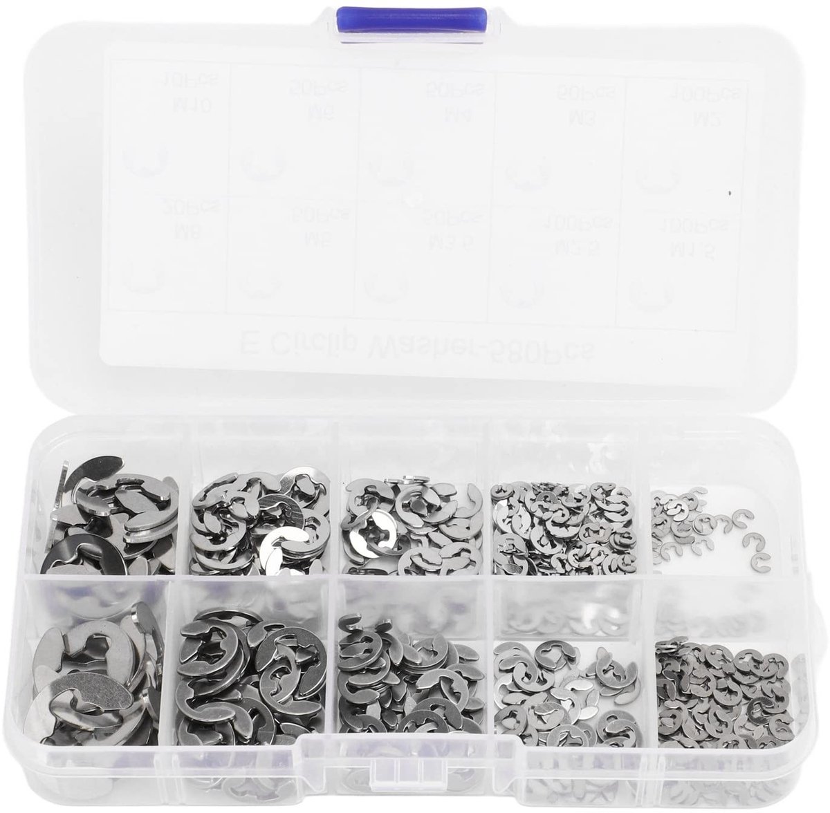 Dailygoods- Sluitring Elastisch - Veeringen - Roestvrij Staal - 580 Stuks - Opbergdoos - Handig voor Doe-Het-Zelvers - Veerring