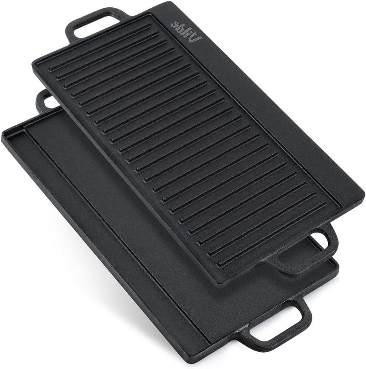 Gietijzeren Grillplaat Bakplaat Plancha Buiten Koken Dubbelzijdig Grilloppervlak 50.5 x 23.5 cm Zwart