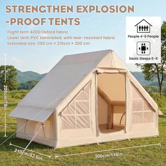 Innovastore Opblaasbare Kampeertent - Campingtent - Tent - Kampeertent - Draagbare kampeertent - Glamping-tent - 2-4 personen — afbeelding 3