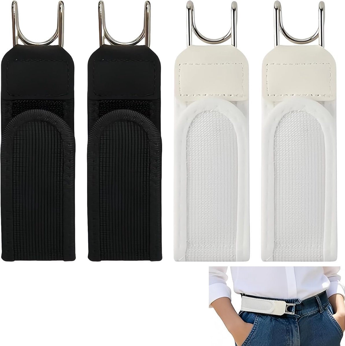 4 Stuks Gesploze Riemen Voor Mannen | 2 Zwart + 2 Wit Verstelbare Klittenband Elastische Taillebanden | Onzichtbare Comfortabele Riem Zonder Gesp | Geschikt Voor Jeans Werk Zaken Reizen En Dagelijks Casual Kleding | Cyslmuk®