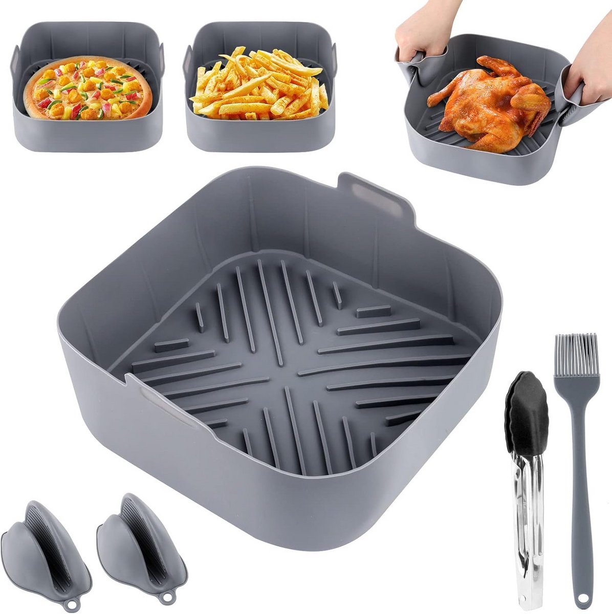 Siliconen Airfryer Set Bakvormen Accessoires Lekker Koken Hittebestendig Materiaal 20 cm Diameter Zwart