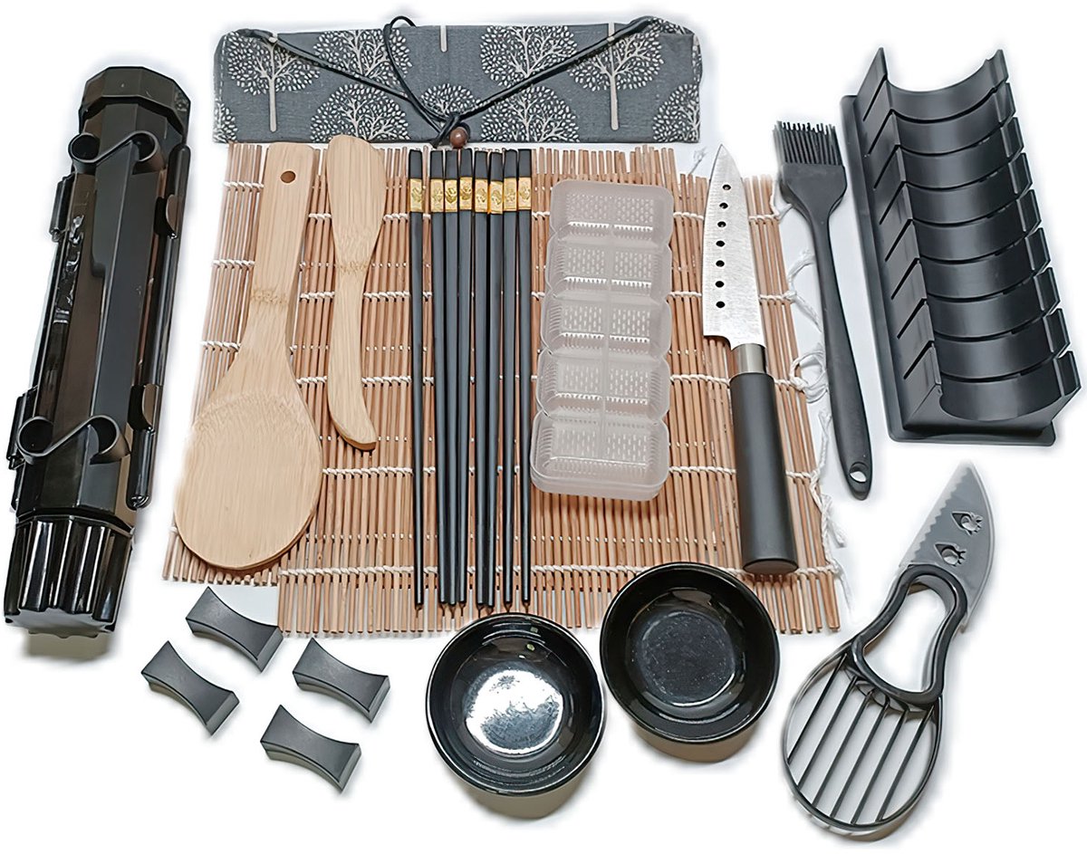 Sushi Maak Set - 21 Delige Sushi Maker Kit - Sushi Rol Set - Sushi Mallen En Accessoires - DIY Sushi Maakpakket - Inclusief Sushi Matten Eetstokjes En Borden