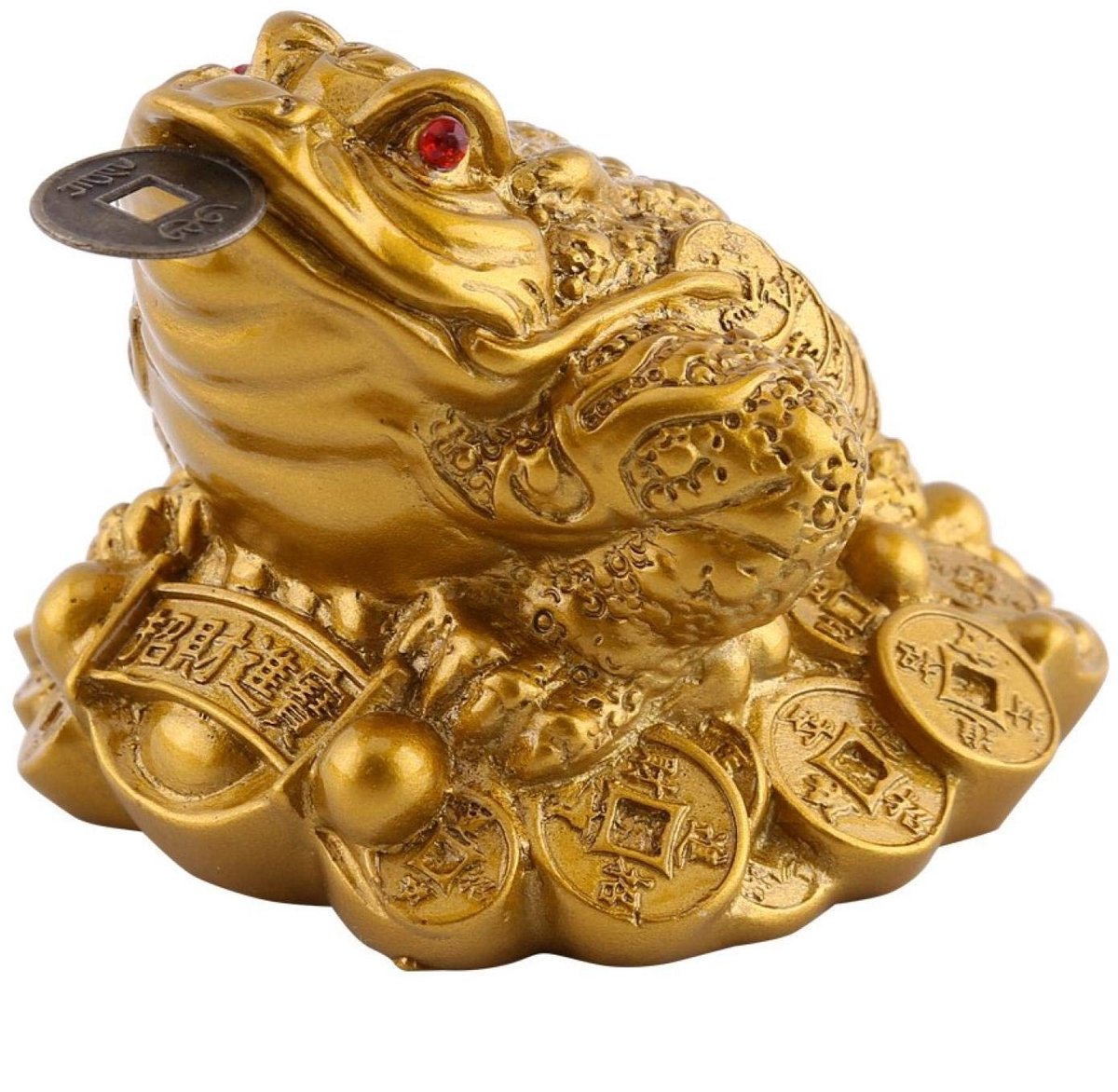 Dailygoods- Geldkikker Feng Shui - Chinese Rijkdom - Geluk - Decoratie - Cadeau - Munt in Mond - 6x6x5 cm - Goud
