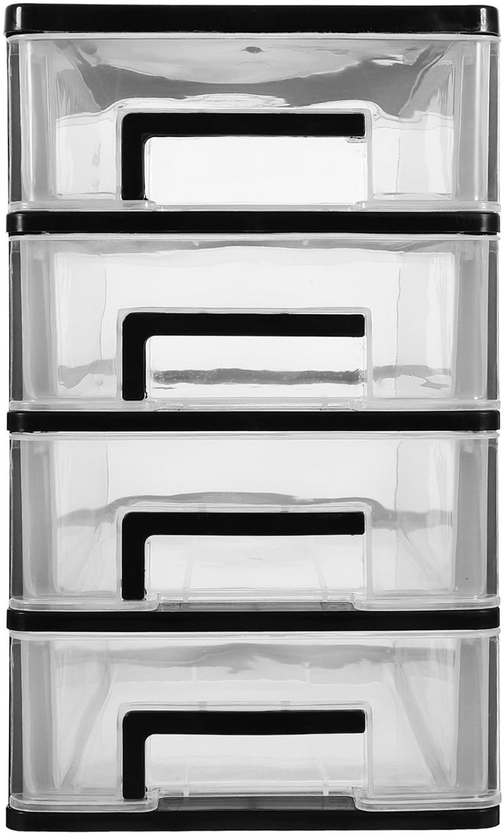 Dailygoods- Opbergdoos - 4 Lagen - Transparant - Robuust Plastic - Ergonomische Handgrepen - Compacte Afmetingen 15,2 x 21 x 15,2 cm - Opbergbox