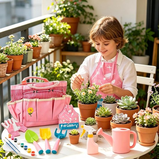 Kindertuingereedschap Set - Kinder Tuin speelgoed - Buiten spelen - Duurzaam metaal - 22 x 19 x 12 cm - Roze — afbeelding 4