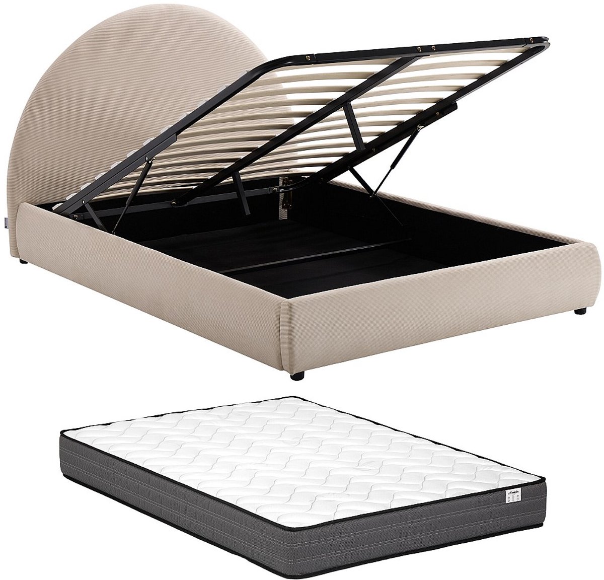 Vente-unique Bed met opbergruimte fluweel beige 180 x 200 cm (Super King Size Bed)