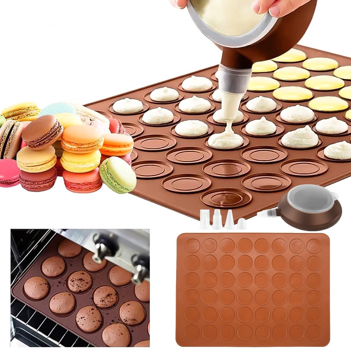 Dailygoods- Macarons Bakmat 48 Gaten - Siliconen Bakmat - Anti-aanbaklaag - Mal - Bruin - Duurzaam Silicone