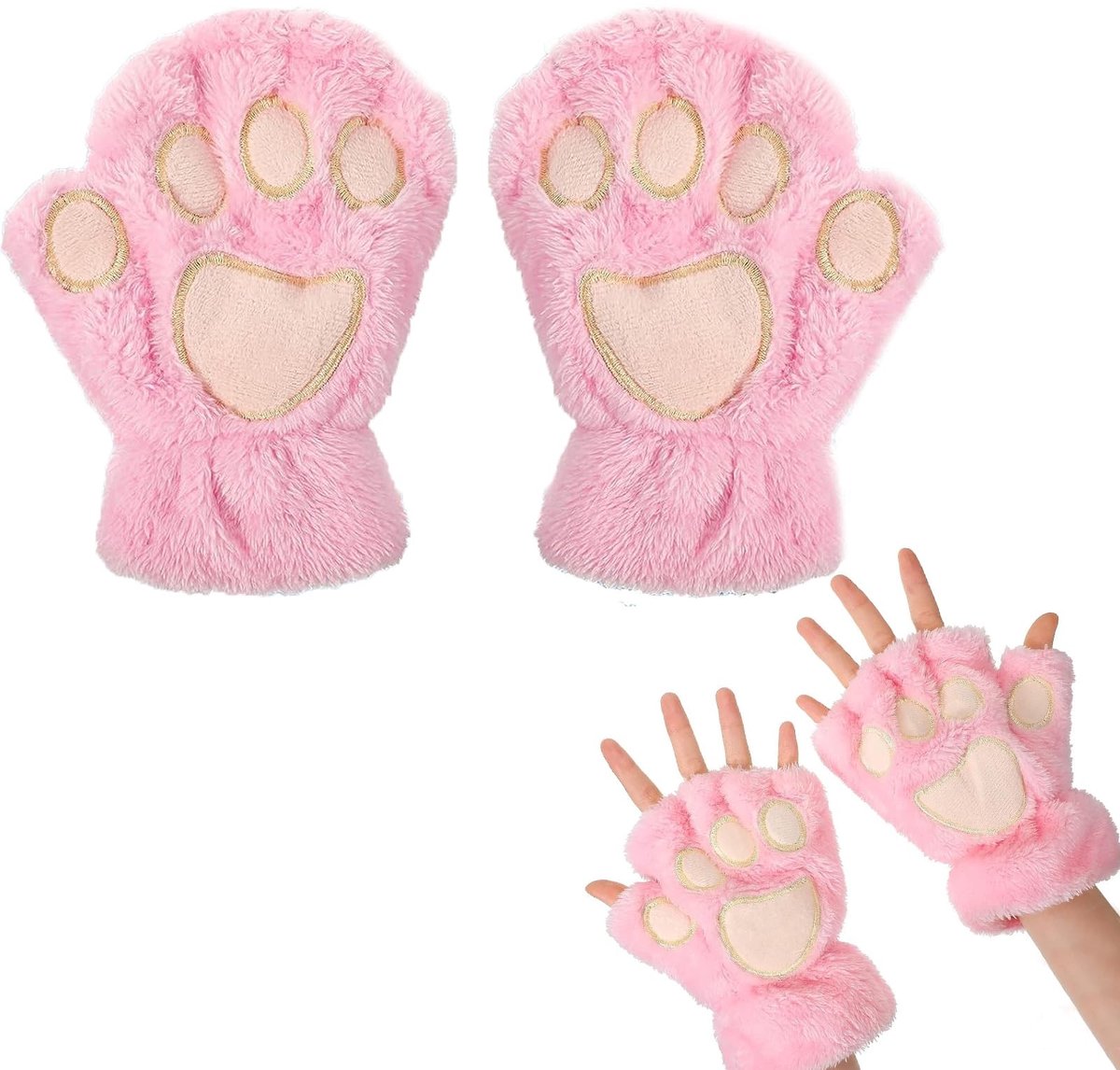 Dailygoods- Vingerloze Handschoenen Dames - Kattenpoothandschoenen - Winterhandschoenen - Cosplay Handschoenen - Koraalfleece - Warm en Comfortabel