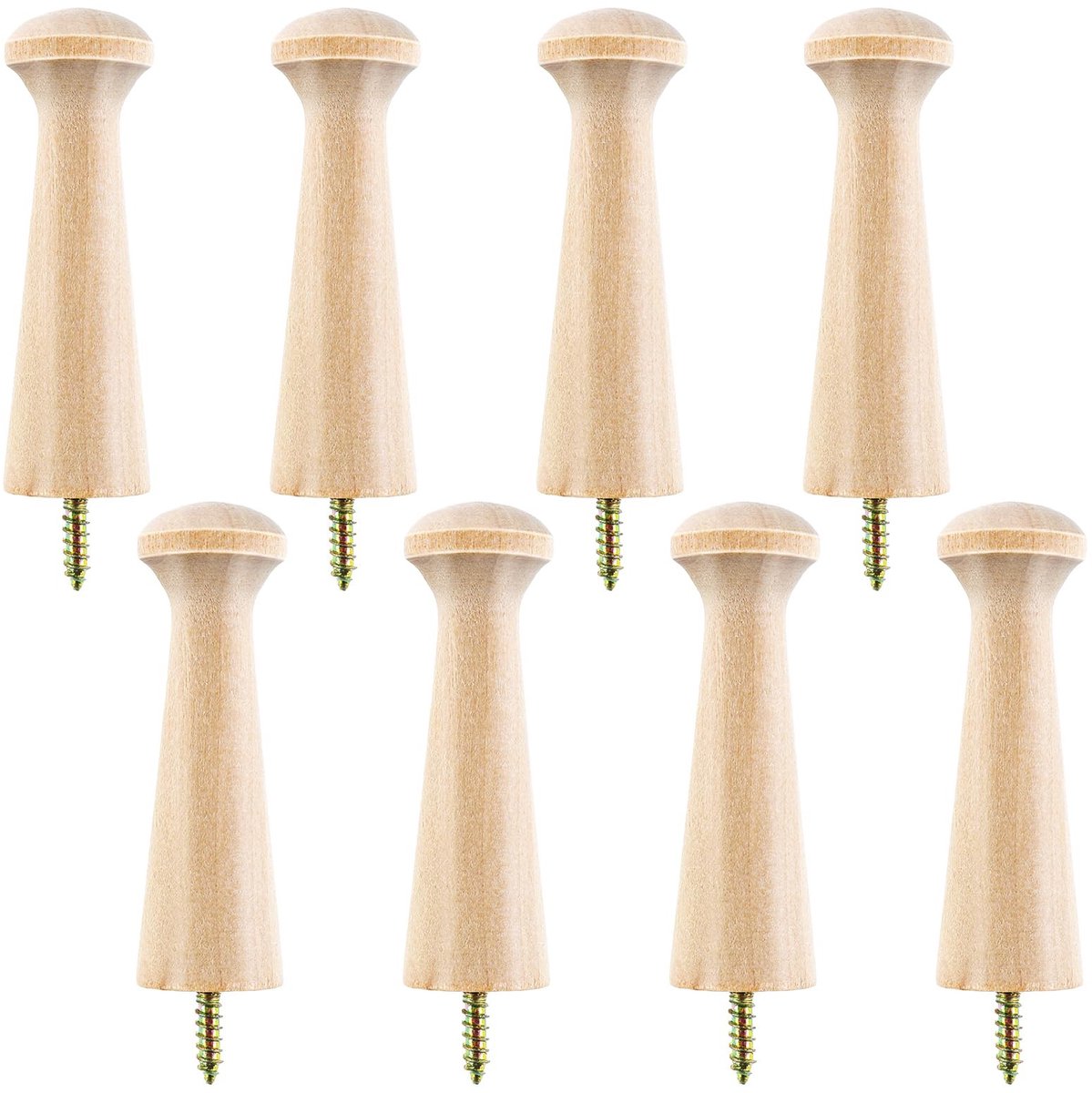Dailygoods- Wandhaken 8 Stuks - Houten Garderobehaken - Vintage Hoedhaken - Beukenhout/Koolstofstaal - 6,9 x 2,2 cm - Natuurlijke Esthetiek - Haak
