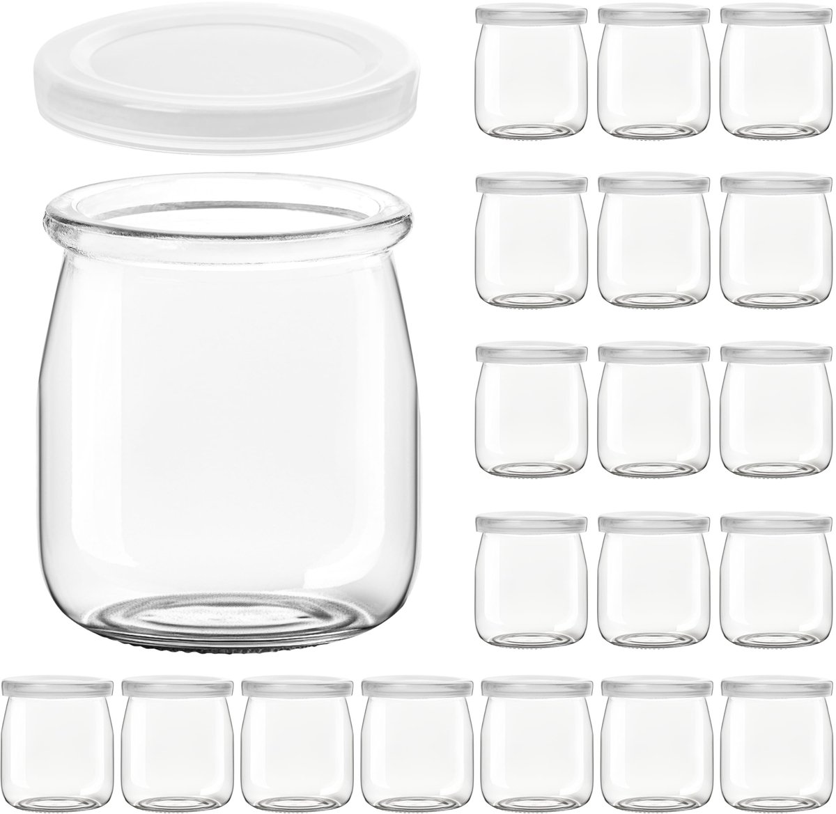 Dailygoods- Yoghurtpot 200 ml - 20 Stuks - Doorzichtige Glazen Containers - Vaatwasserbestendig - Herbruikbaar - BPA-vrij - Met Deksels - Voedselpot