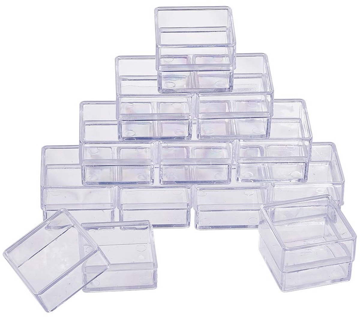 Dailygoods- Opbergdozen Set van 16 - Kunststof - Transparant - Klapdeksel - Voor sieradenaccessoires - Voor kleine voorwerpen - Voor kralen - Opbergdoosjes