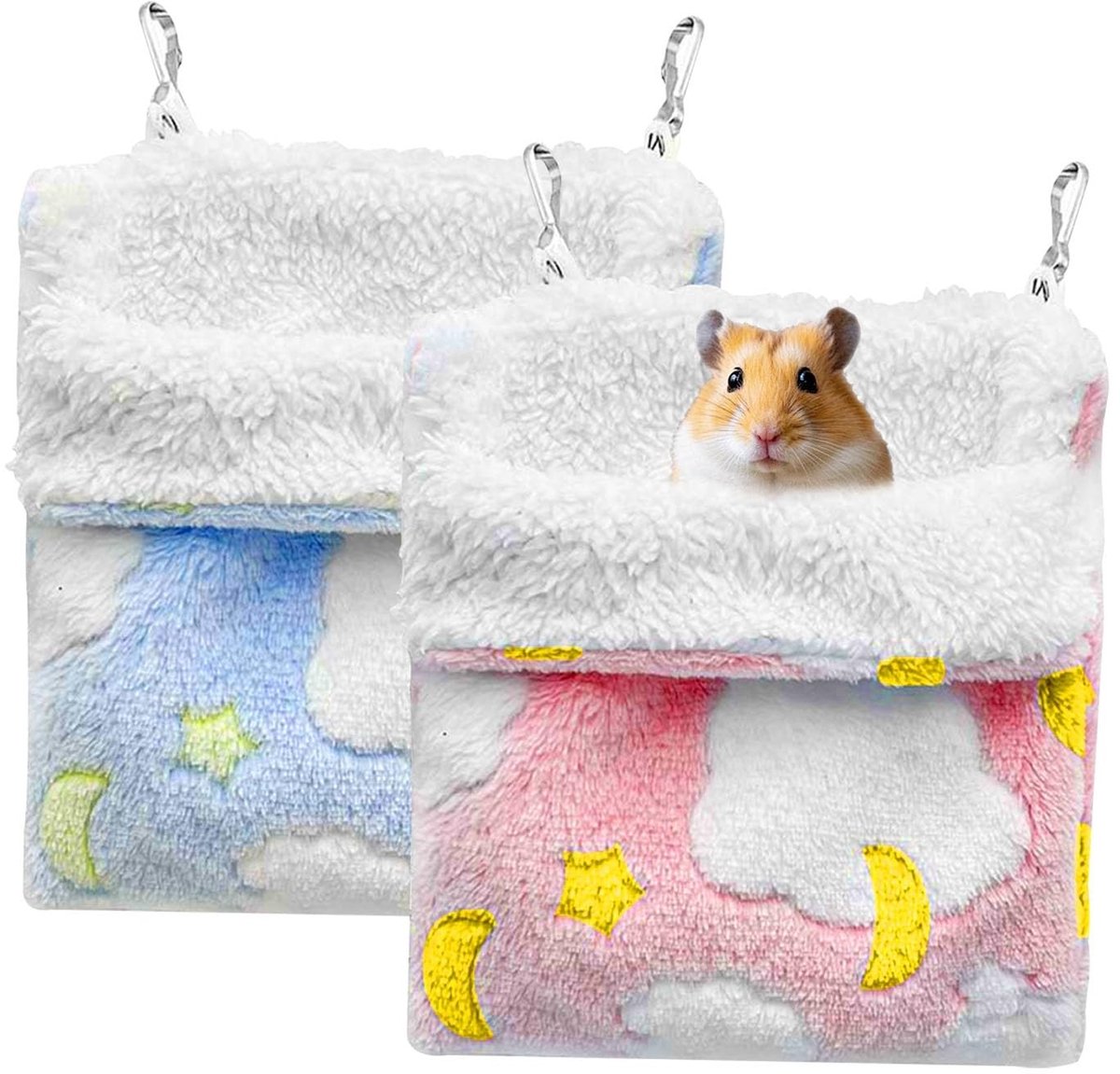Dailygoods- Hangmat 2 Stuks - Warme Hangmat voor Kleine Dieren - Zachte Hangmat - 18 x 20 cm - Met Haken voor Hamsters/Fretten/Eekhoorns - Dierenhangmat
