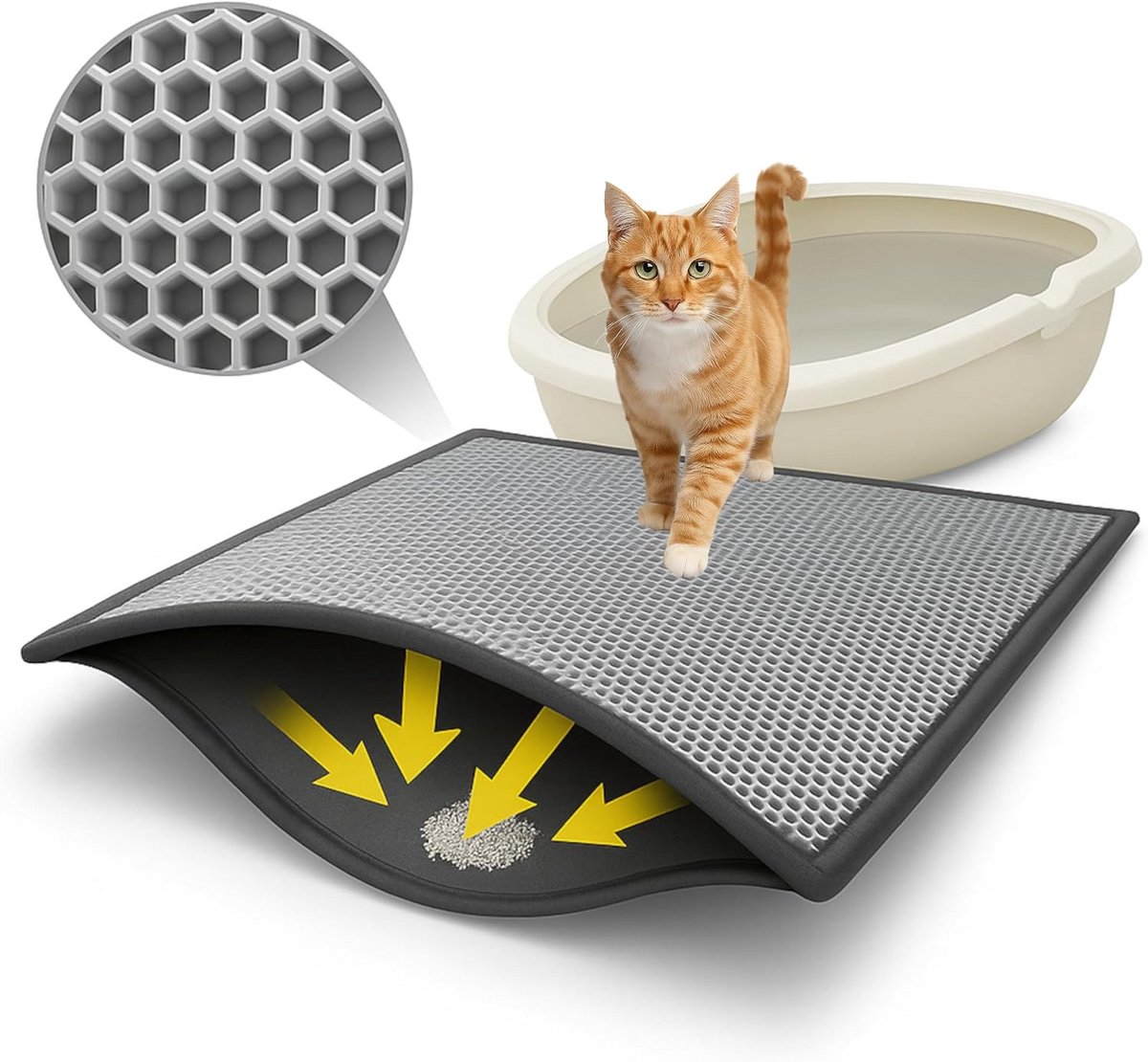 Kattenbakmat - Huisdierenmat - Strooivrij Huis - Dubbellaags Honingraat - 30 x 40 cm - Grijs