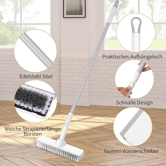 Scrubber with Handle, 2-in-1 Washing Brush with Puller for Floor, 23cm Rigid Bristle Sanding Brush with Adjustable Handle for Cleaning Indoors Garage Kitchen Tiles Wall — afbeelding 2