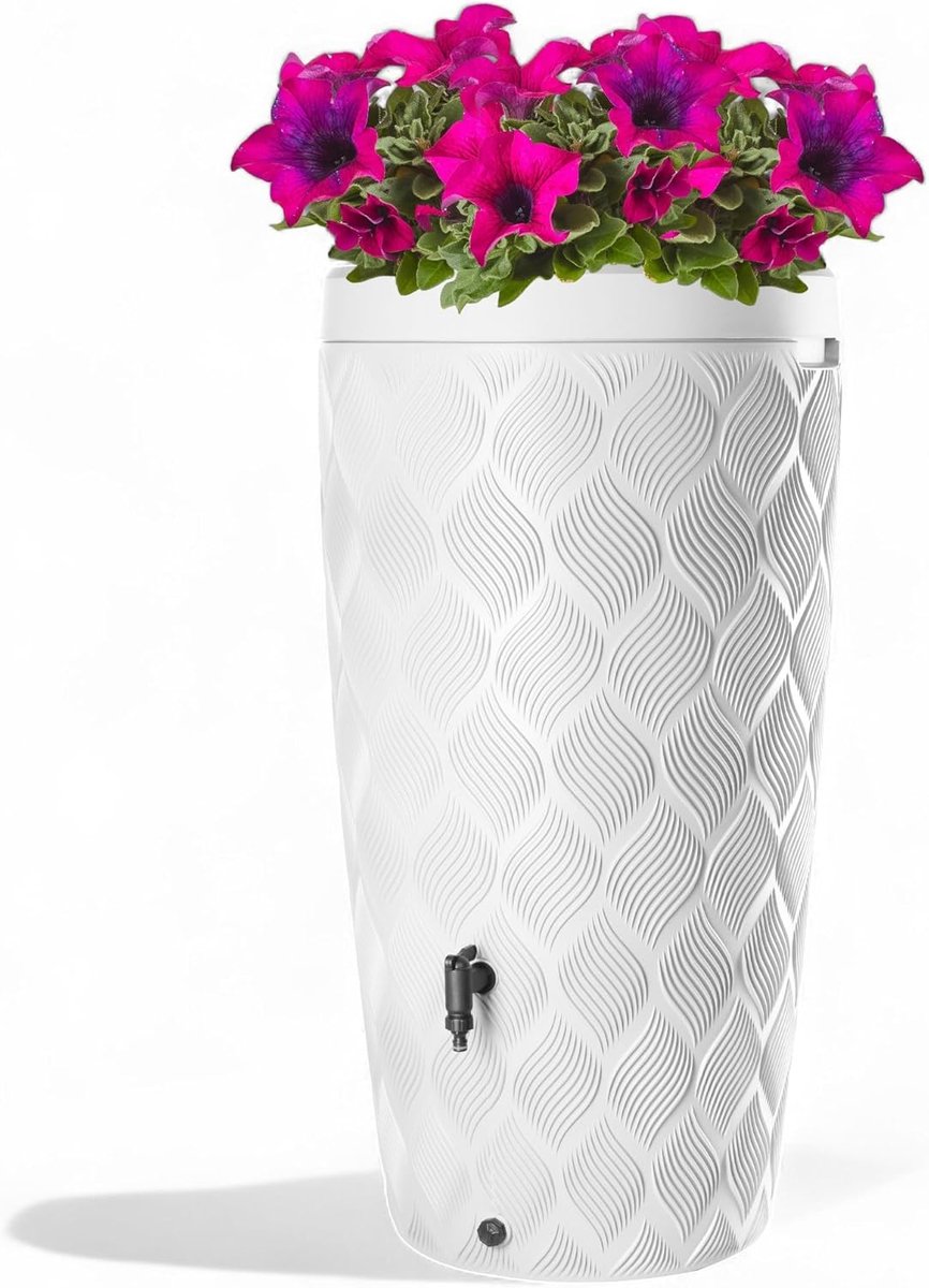 Design 240 L White Plant Water Tank Height 112 cm with Drain Pipe Connection Water Tank for Garden Plastic Rain Barrel White