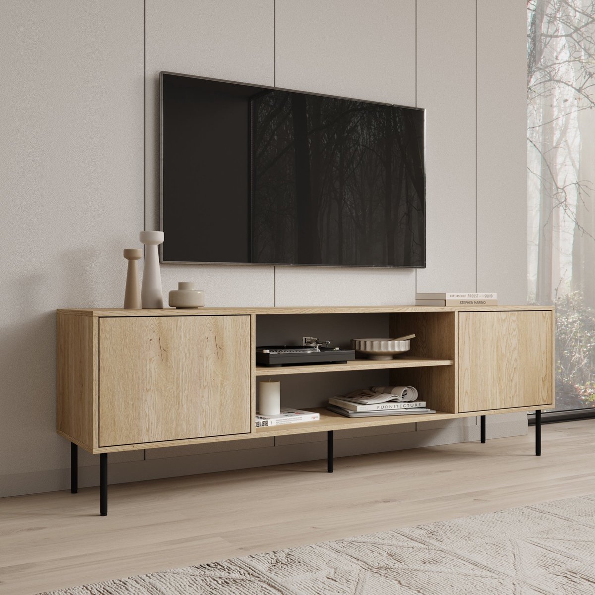Meubella - Dimora - TV-Meubel - Eikenpatroon - 183x40x60 cm