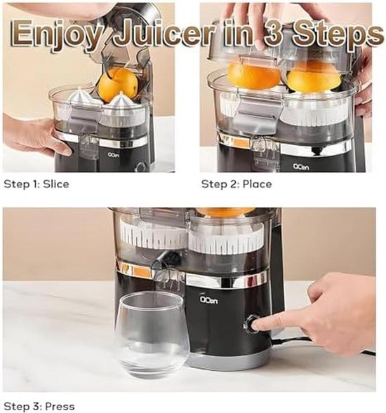 Elektrische Citruspers - Sapcentrifuge Automatisch - Vers Sap Maken - Ingebouwde Snijder - 400 ml - Mat Zwart — afbeelding 2