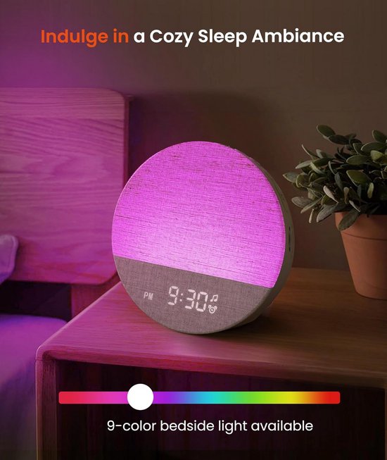 Licht Wekker Wake Up Light- Digitale Wekker met Lamp - Slaaphulp met USB Aansluiting - Oplaadfunctie — afbeelding 4