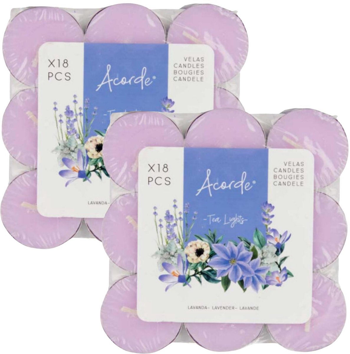 Atmosphera Acorde theelichtjes - lavendel geur - 36x - paars - waxinelichtjes/geurkaarsen - 3 branduren Lavender paars