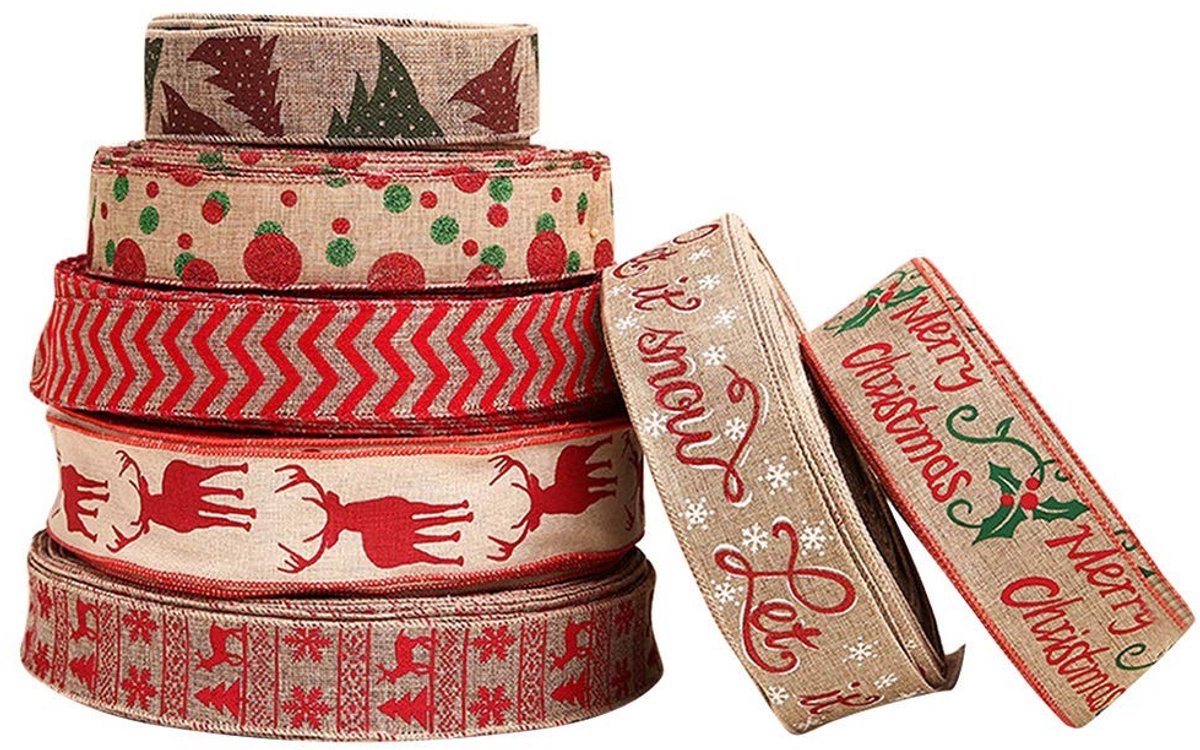 Dailygoods- Zakjes Geschenkenverpakking - 7 Stuks - Jute - Duurzaam Materiaal - Kerstmis - Feestdecoratie - Machinewasbaar - Cadeaulint