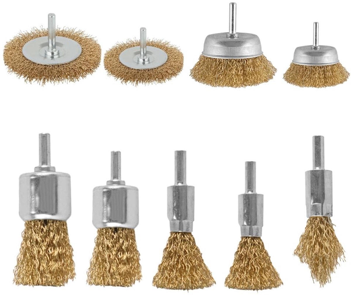 Dailygoods- Boordraadborstelset 9-delig - Roestverwijdering - Anti-corrosieverfverwijdering - Komborstels/Wielborstels/Eindborstels - Duurzame Stalen Draden - Essentieel Gereedschap - Borstelset