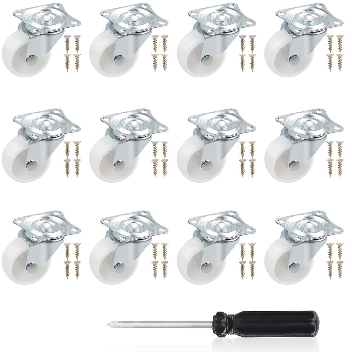 Dailygoods- Meubelwielen 360° Draaibaar - Set van 12 - Hoogte 50 mm - Diameter 38 mm - Belastbaarheid 20 kg per wiel - Schokabsorberend Materiaal - Transportwielen