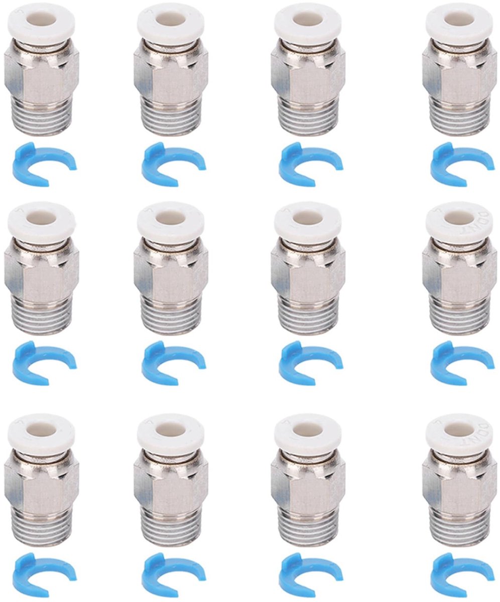 Dailygoods- Push-in Fittingen 12 Stuks - Pneumatische Connectoren - Roestvrij Staal - Geschikt voor 3D Printer - Compact Formaat - Duurzaam en Sterk - Connector