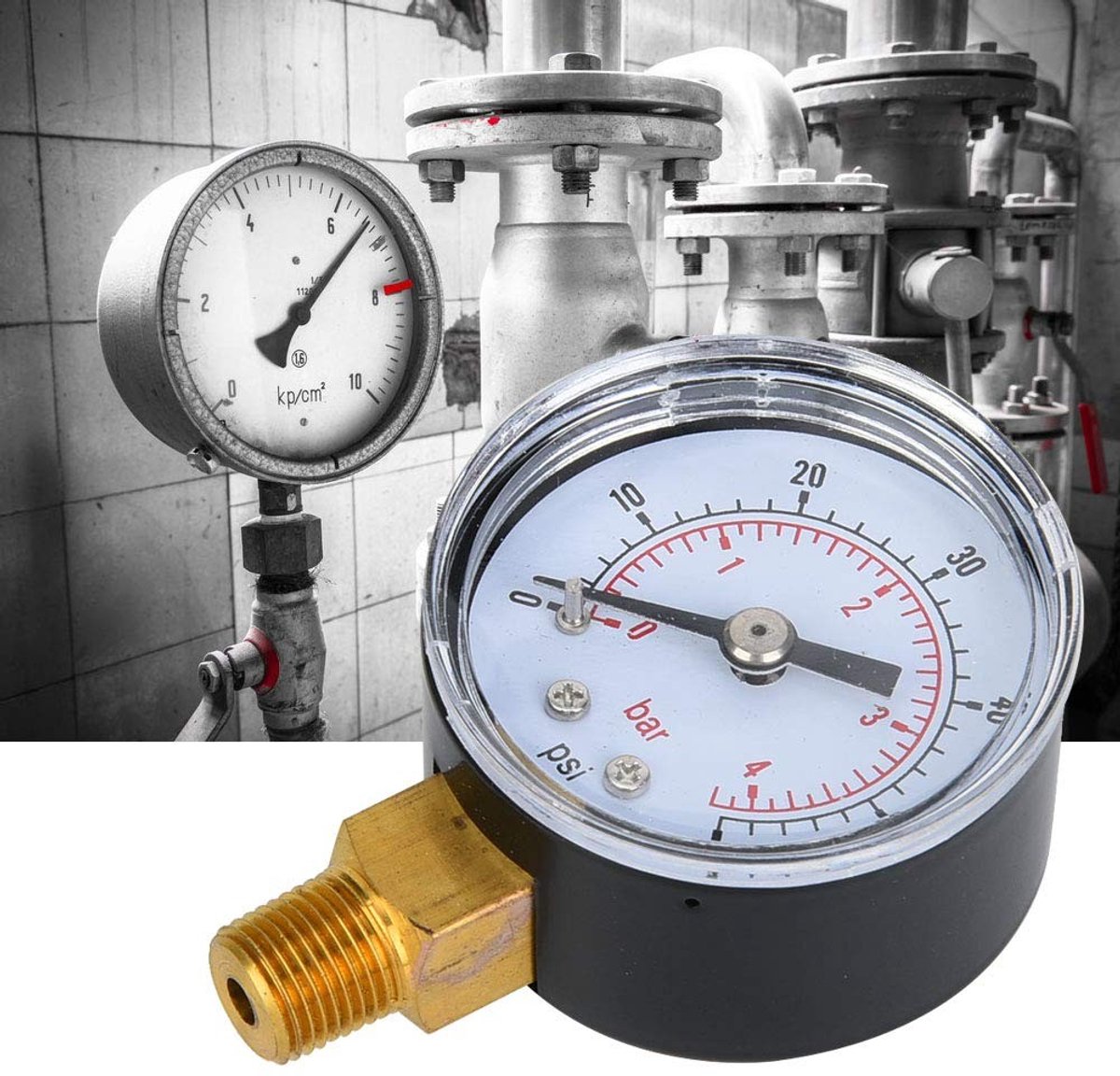 Dailygoods- Drukmeter Professionele Nauwkeurigheid - 1/8 Inch BSPT Aansluiting - Ronde Dial - Voor Lucht/Water/Olie - Schokbestendig Deksel - Manometer