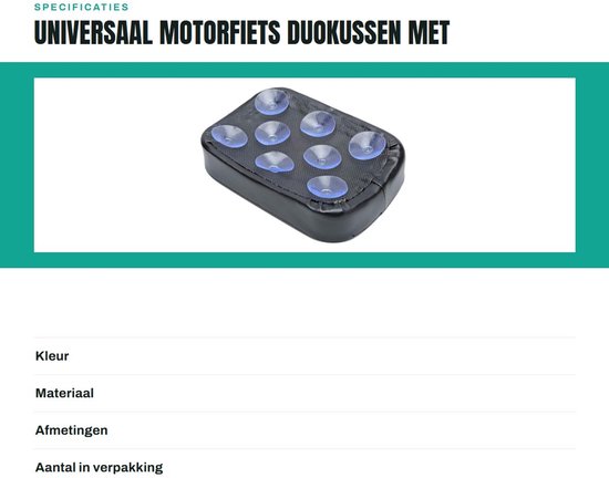 Dailygoods- Passagierszadel Universeel - Motorzadeltassen - Duokussen - Achterzitkussen - 8 Zuignappen - Rubber Design - Motorzadel van Dailygoods — afbeelding 3