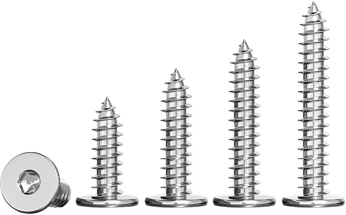 Dailygoods- Zelftappende Schroeven 20 Stuks - Dunne Houtschroeven - Roestvrij Staal M5 x 14 mm - Corrosiebestendig - Zeskantschroeven - Platte Kop